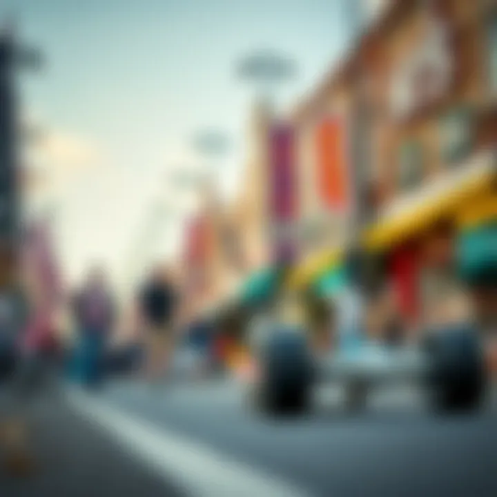 A vibrant street scene illustrating the cultural significance of the 6.75 skateboard in modern skateboarding.