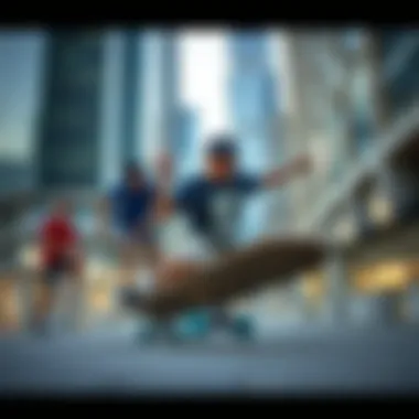 Skaters demonstrating the performance advantage of a 6.75 skateboard in an urban setting.