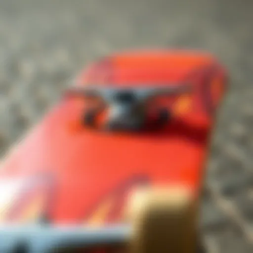A close-up view of a 6.75 skateboard showcasing its unique deck design.