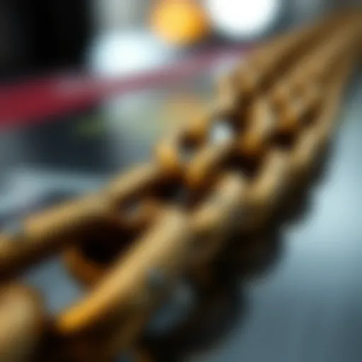 A close-up view of an intricately designed Cuban link chain showcasing its unique texture and shine.