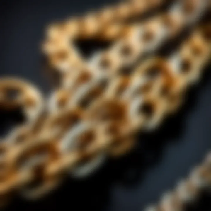 An array of different materials used in making Cuban link chains, including gold, silver, and alternative metals.