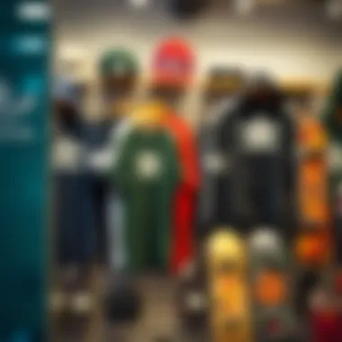 Variety of skateboarding apparel on display