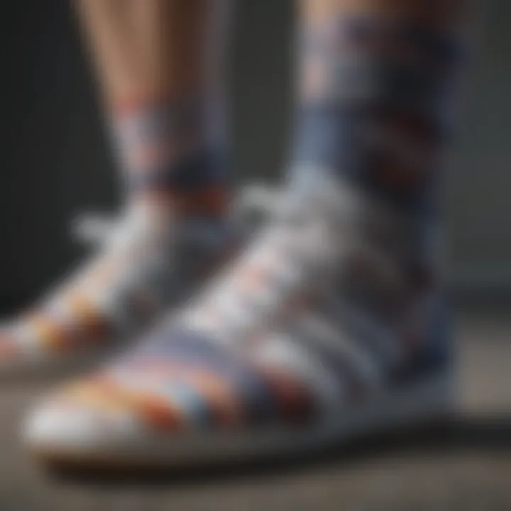 Close-up of Adidas socks showcasing unique patterns