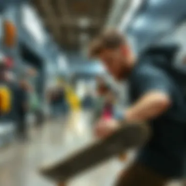 Skateboarder engaging with products at the Adidas Tanger Outlet