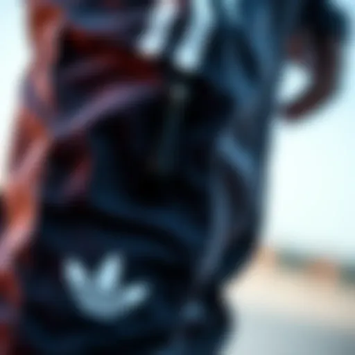 Close-up view of adidas zip up pants showcasing fabric texture