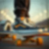 A pair of affordable skating shoes on a skateboard.