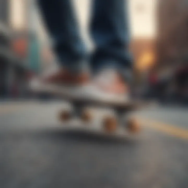 Side view of a skateboard in motion on a smooth surface