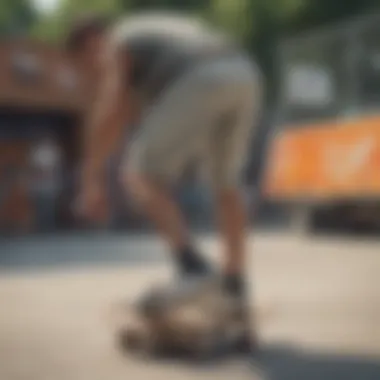 Skateboarders performing tricks in a skate park, highlighting the functionality of cloth shorts in action.