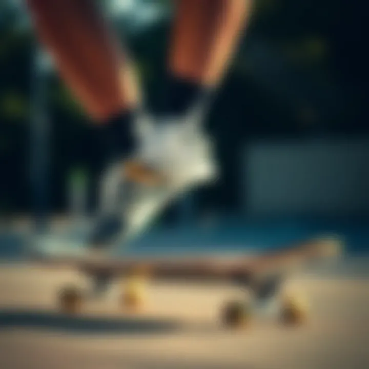 Skateboarding enthusiast wearing Adidas shoes in action