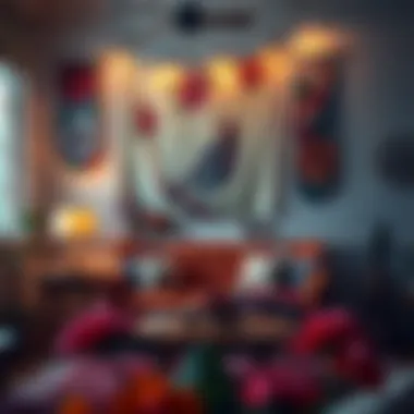 A cozy room adorned with thematic floral banners