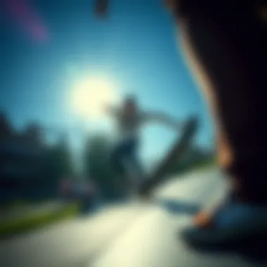 Skateboarding scene with graphic tees