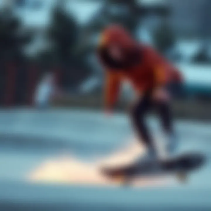 Billabong outerwear in action during skateboarding