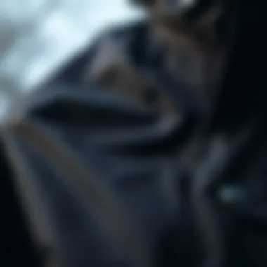 Close-up of the texture and fabric of a black anorak jacket