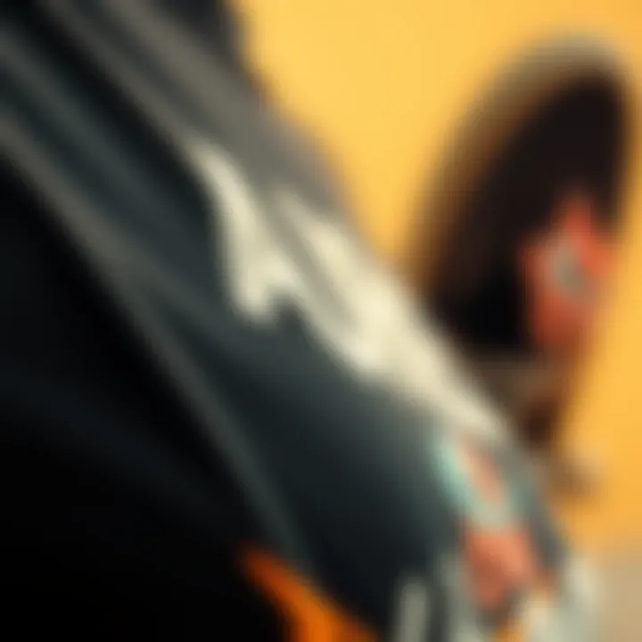 Close-up of fabric texture on a black graphic tee