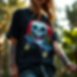 Stylish black graphic tee displaying unique artwork