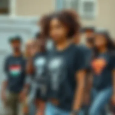Group of diverse individuals sporting black graphic tees