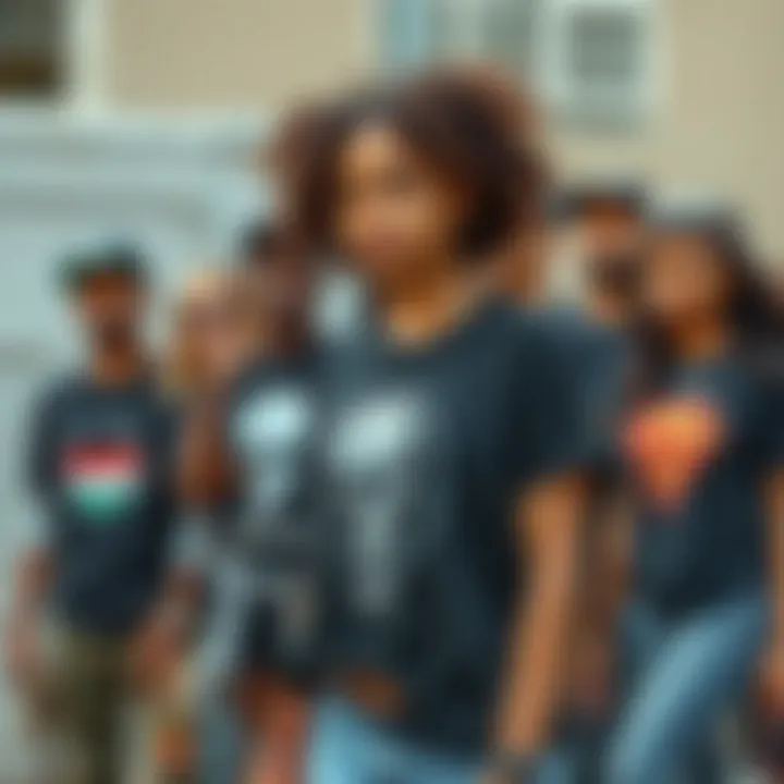 Group of diverse individuals sporting black graphic tees