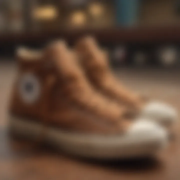 Close-up of brown Converse footwear features