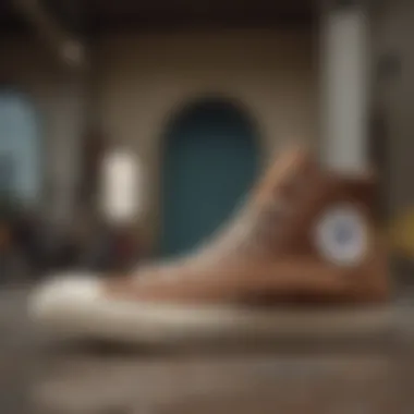 Brown Converse shoes on a skateboard