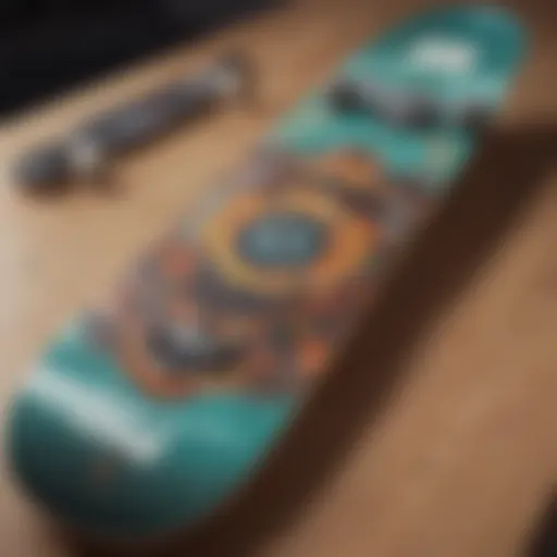 A vibrant skateboard deck showcasing unique artwork