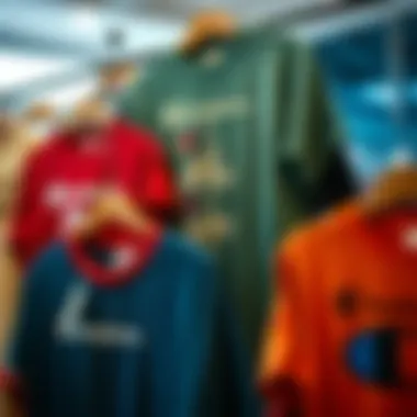 A collection of vintage Champion Heritage Tees on display