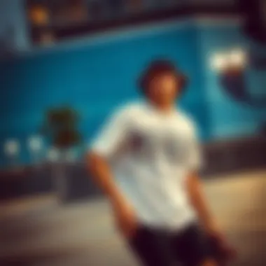 A skateboarder wearing the Champion Heritage Tee in an urban setting