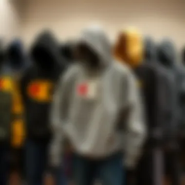 Variety of Champion Hoodie Designs A display of various Champion hoodie designs in a fashion context