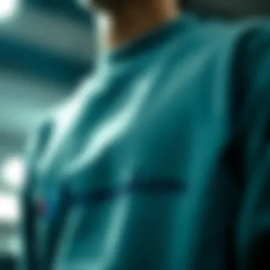 Close-up of the Champion logo on the mock neck sweatshirt