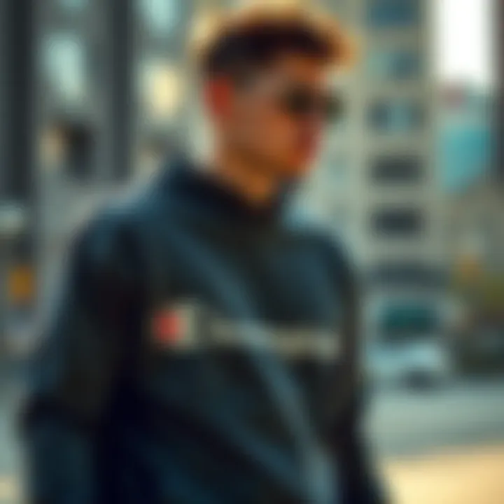 Skateboarding enthusiast wearing the Champion mock neck sweatshirt in an urban setting