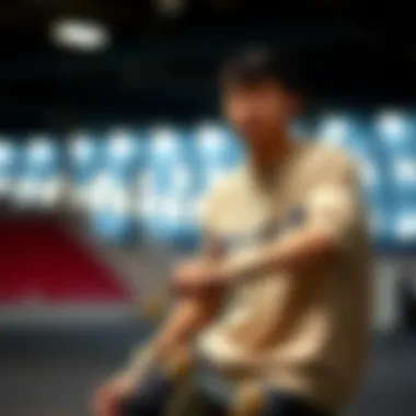 Skateboarder wearing Champion sweatshirt, showcasing style versatility