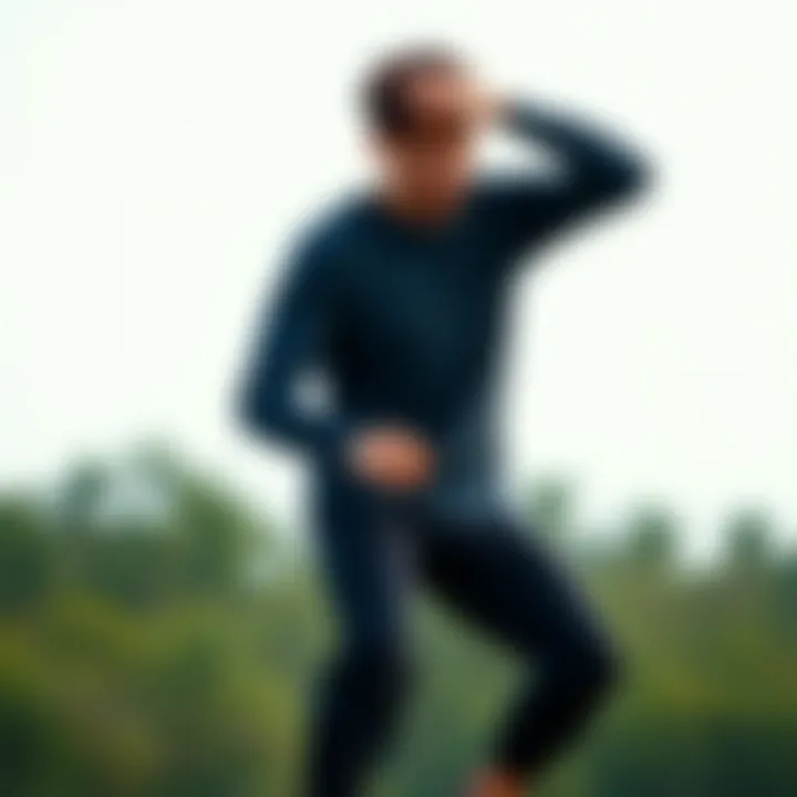 The fit of Champion semi fitted long sleeve shirt on an athletic figure