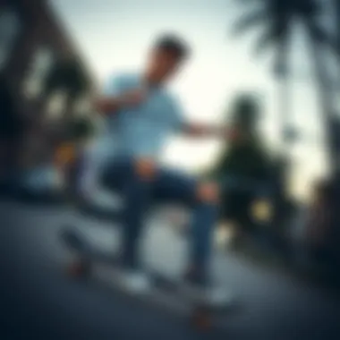 Trendy skateboarder wearing Champion clothing