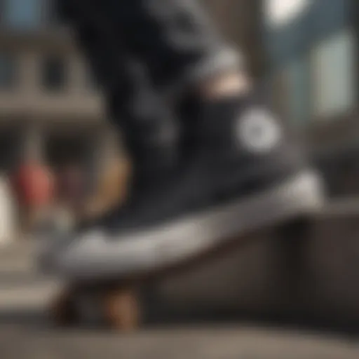 Dynamic skateboarding action featuring Chuck Taylor All Star Lugged Black shoes