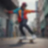 Vibrant color blocked skateboard outfit