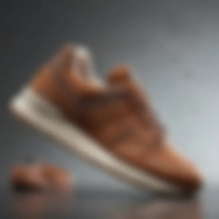 A collection of brown New Balance shoes with various styles and designs.