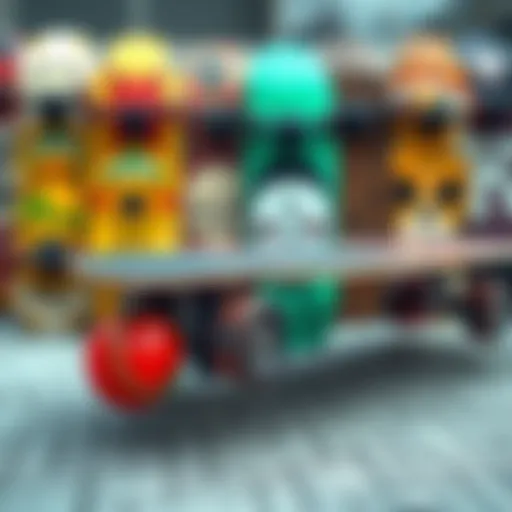A selection of skateboards showcasing various designs and colors