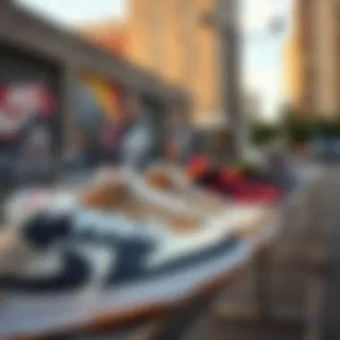Diverse Nike skate shoe styles displayed in an urban setting