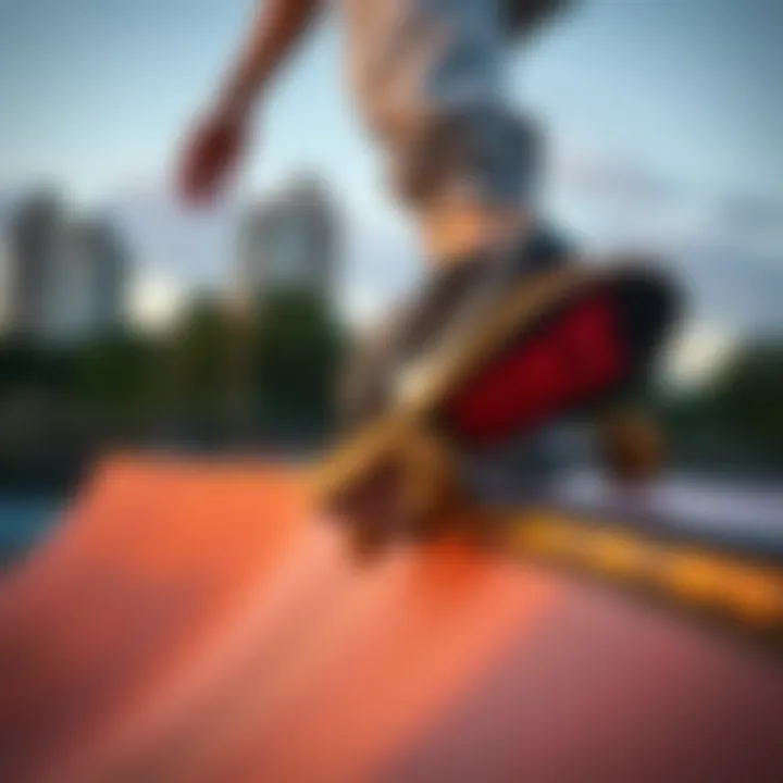 Skateboarder demonstrating agility in Nike shoes on a ramp