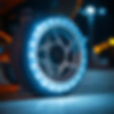 Close-up of a skateboard wheel equipped with a light