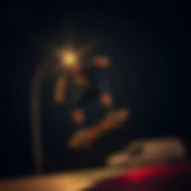 A rider performing tricks in low-light conditions with lights