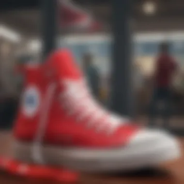 Close-up view of Converse Chuck Taylor red shoes showcasing their iconic design.