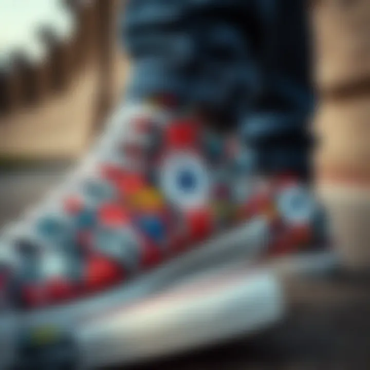 Close-up of Chuck Taylor All Stars with skateboard graphics
