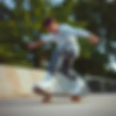 A skateboarder wearing the Converse Hi Lift Platform in a dynamic skating pose
