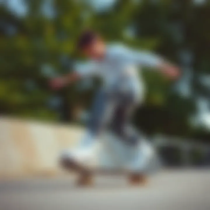 A skateboarder wearing the Converse Hi Lift Platform in a dynamic skating pose