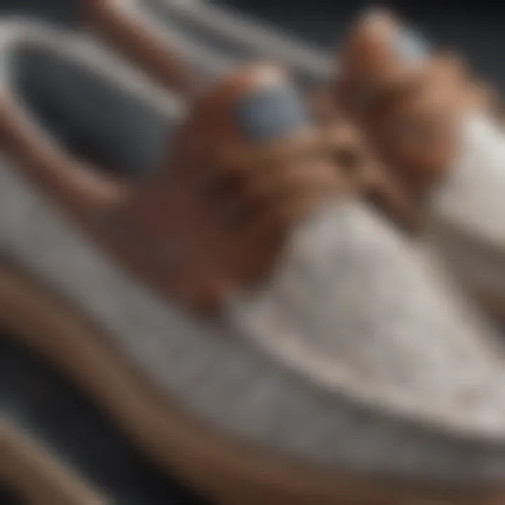 Close-up of cotton boat shoe design showcasing stitching and texture