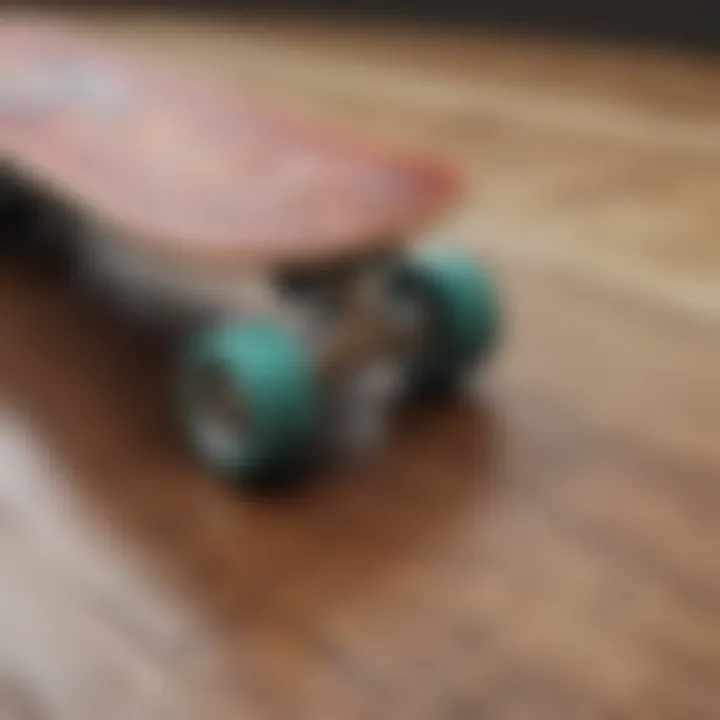 Close-up of skateboard deck showcasing unique design.