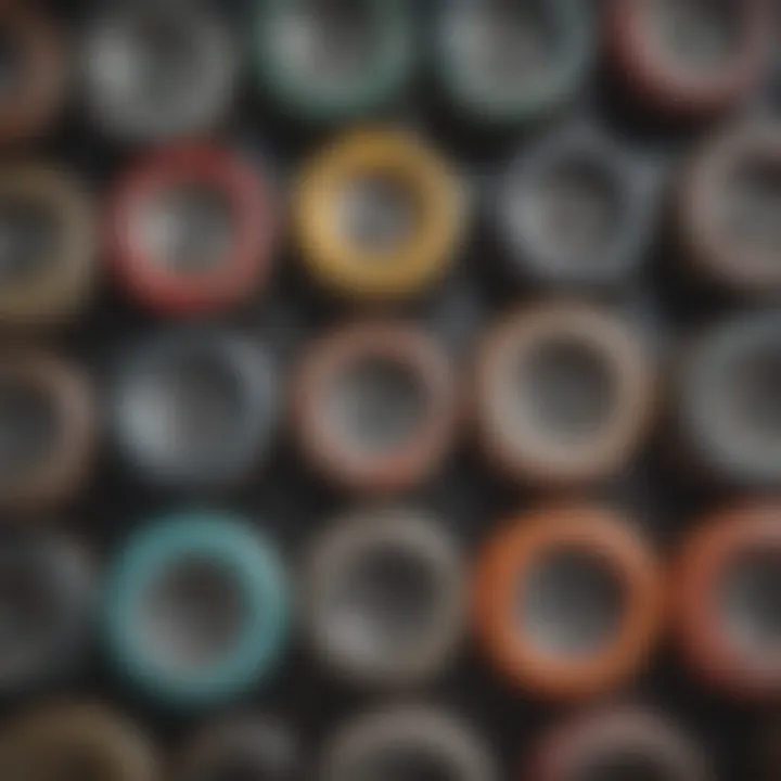 Different types of skateboard wheels and their textures.