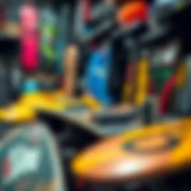 An array of skate gear and accessories reflecting the shop's philosophy.