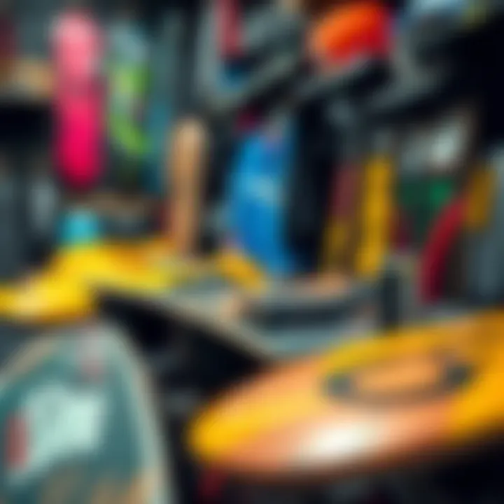 An array of skate gear and accessories reflecting the shop's philosophy.