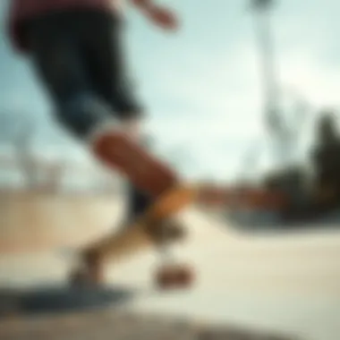 Close-up of a skater performing tricks at a skate park